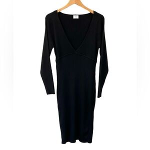 Wilfred Aritzia Gabrielle sweater dress XL black midi ribbed bodycon v-neck NWT